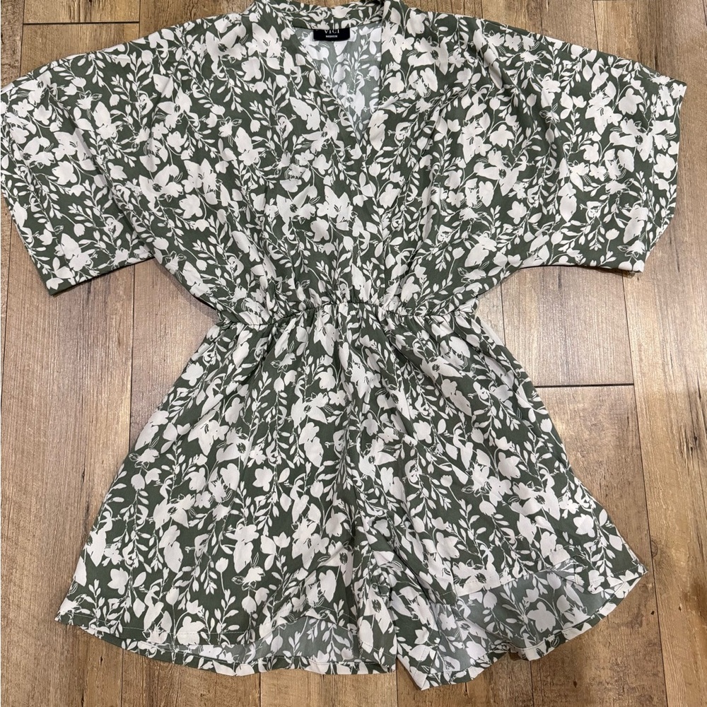 Vici Olive and White Floral Romper